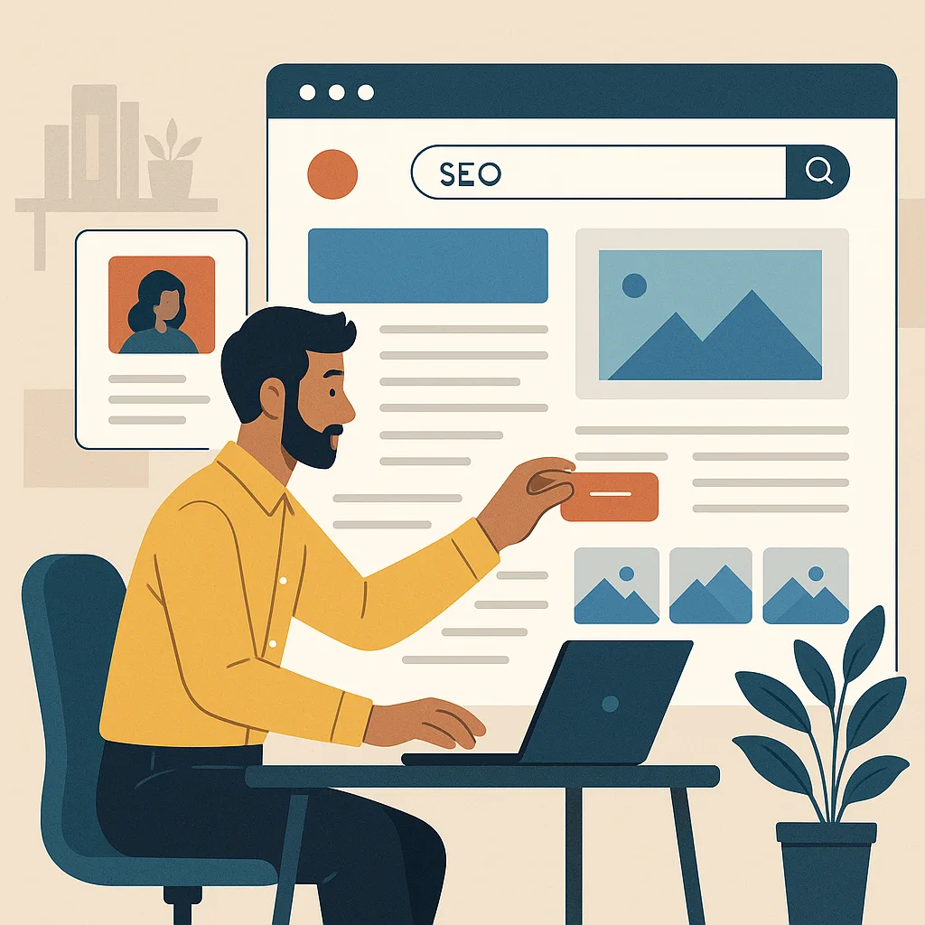 Cảnh công ty nhỏ đang làm việc với website tối ưu hóa SEO