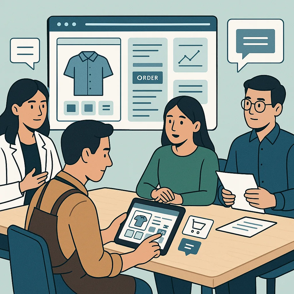 Hình ảnh một nhóm người đang họp bàn về kế hoạch phát triển website