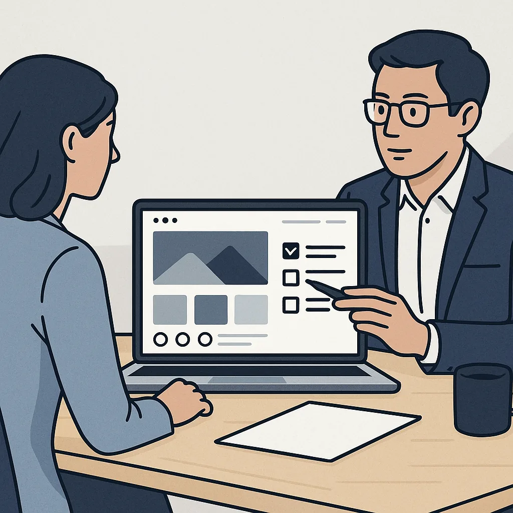 Hình ảnh mô tả một giao diện web tối giản hiện đại, không chữ,